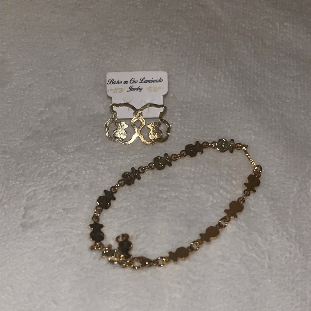 Gold Bracelet and Earring Capibara  Design Set